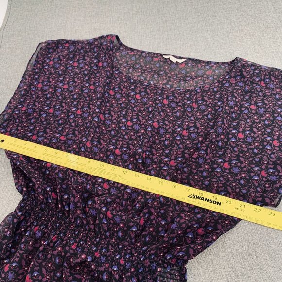 American Eagle Outfitters Purple Floral Blouse Cinched Waist Short Sleeve XS - Picture 4 of 11